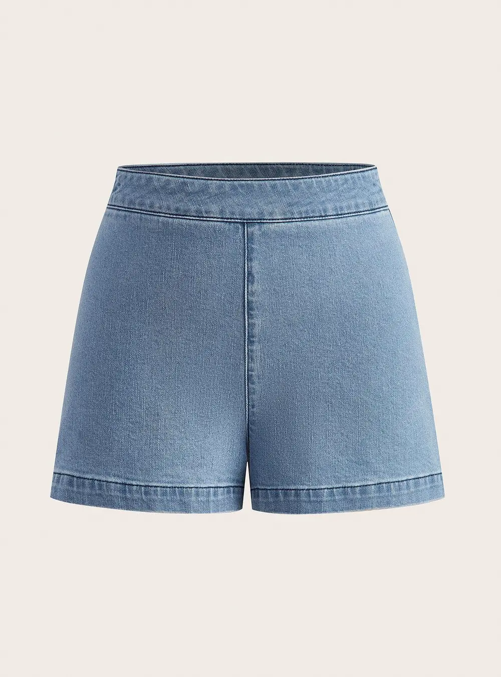 Metal Button Tie-Back Denim V-Neck Shorts Set