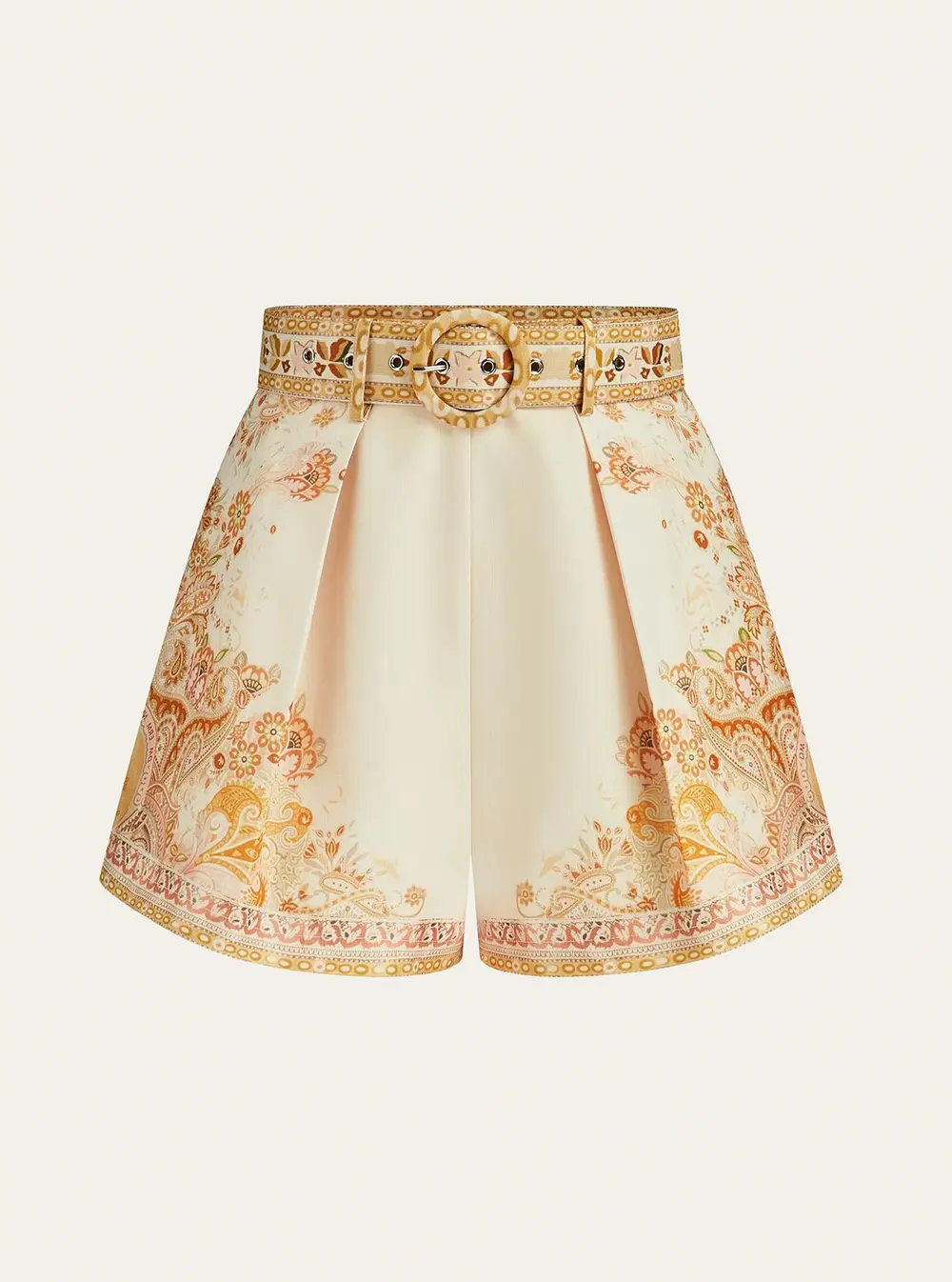 Belted Boho Print Tailored Shorts