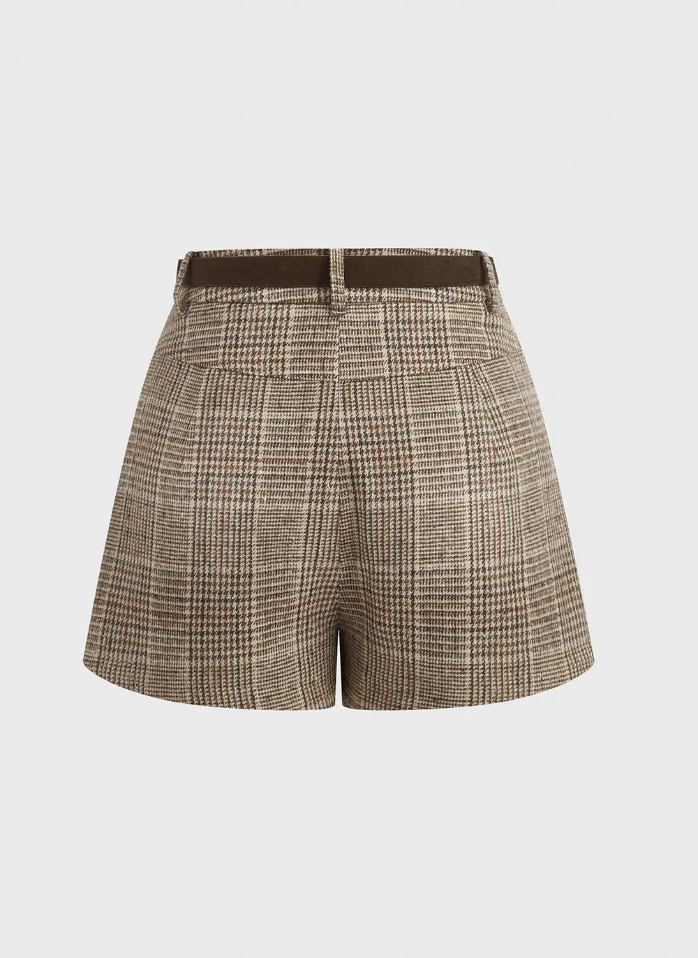 Mid-Waisted Belted Plaid Shorts