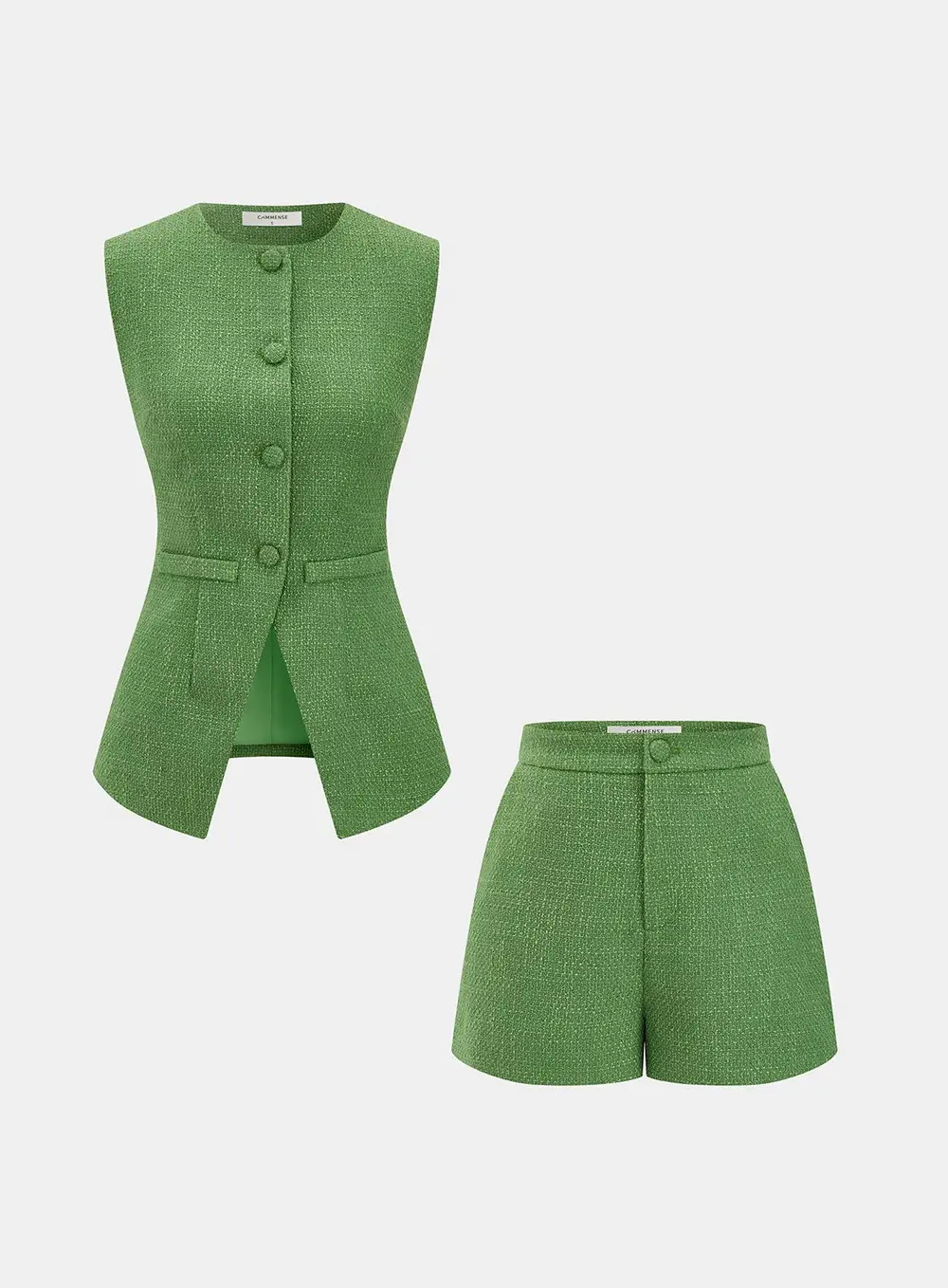 Tweed Sleeveless Vest & Shorts Set