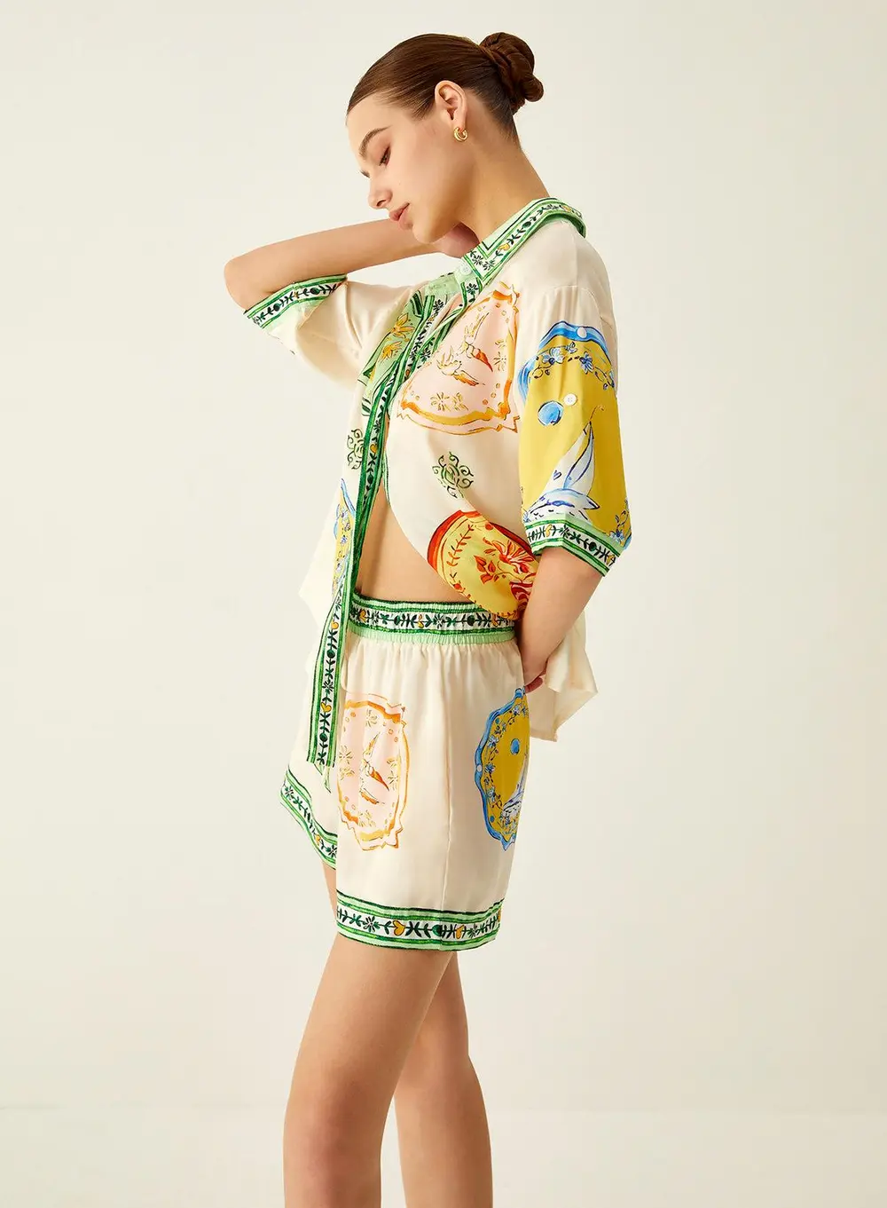 Loosen Printed Satin Shorts Set