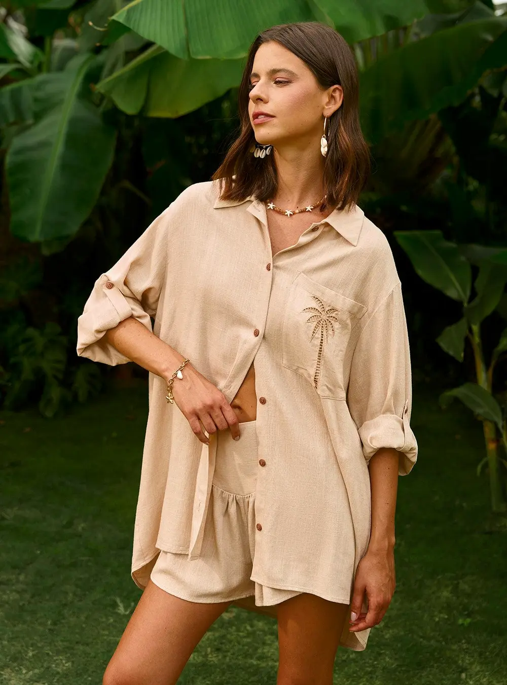 Embroidered Detail Shorts Set