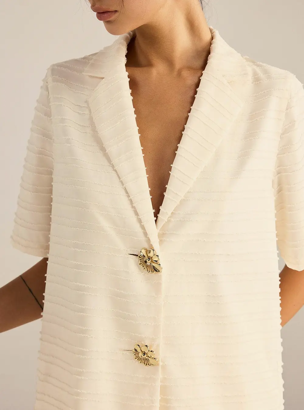 Textured Short-Sleeve Blazer and Shorts Set