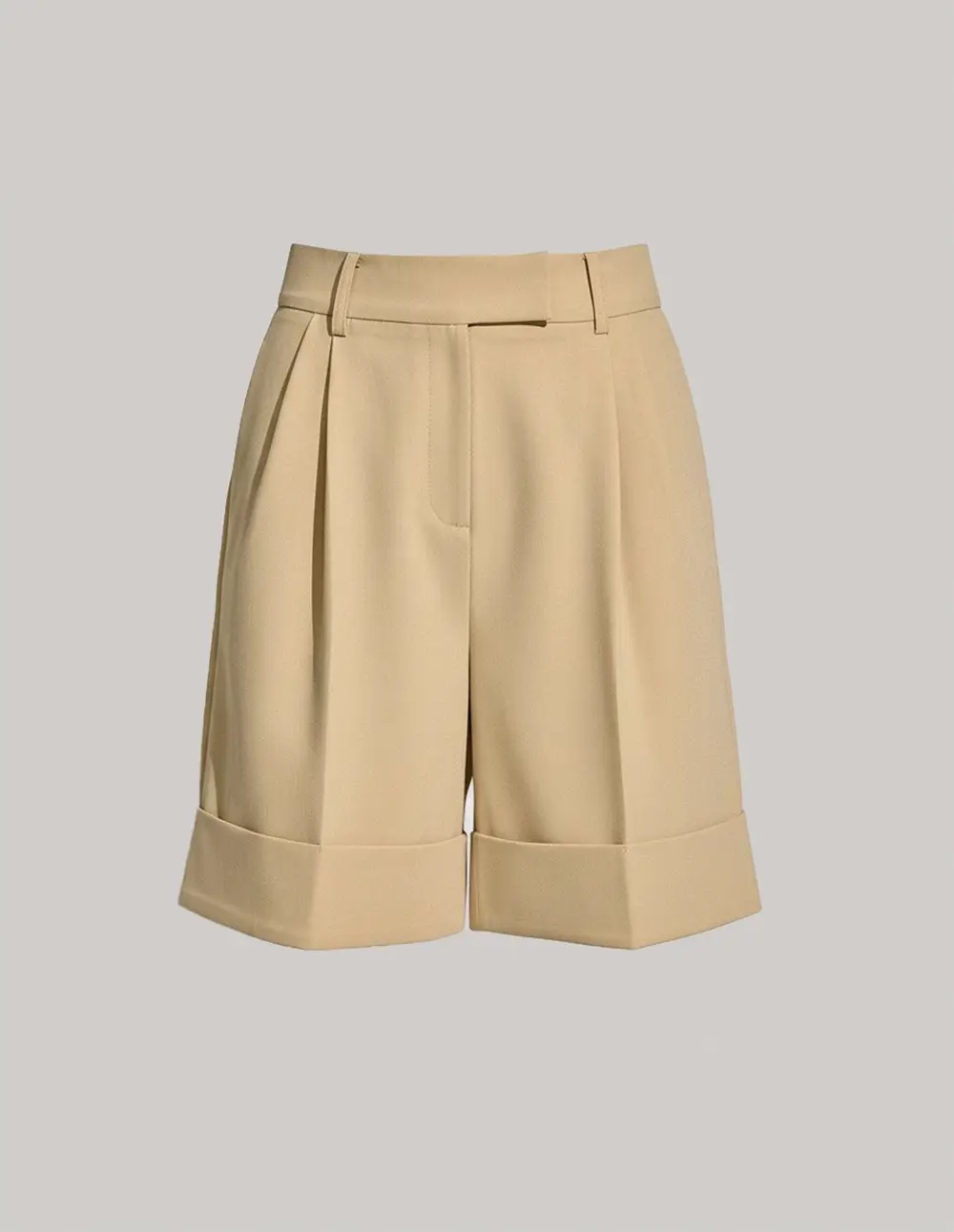 Pocket Mid-Waist Pleated Cuffed Shorts