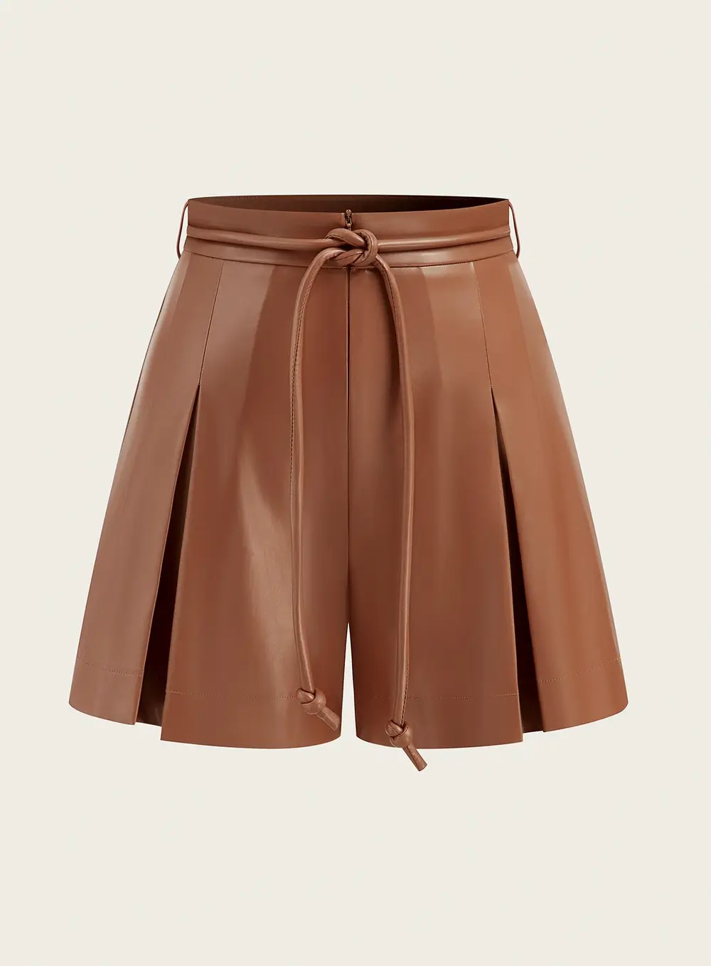 Pleated Fuax Leather Shorts