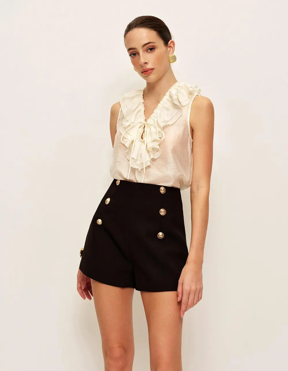 High-Waist Double-Breasted Button Shorts