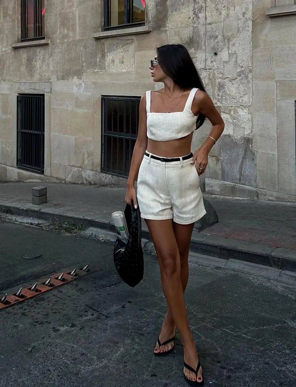 Tweed Backless Plain Shorts Set