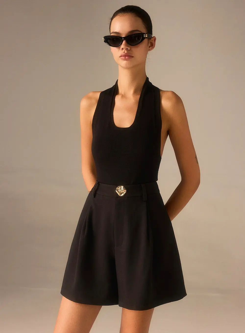 Metal Detail High-Waisted Shorts