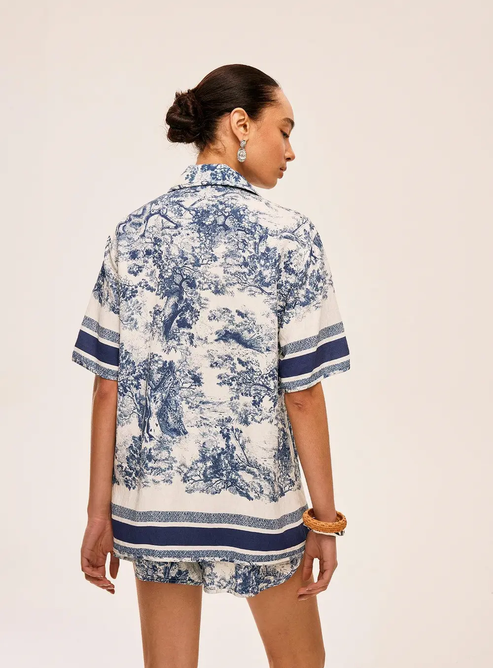 Printed Contrast Trim Shorts Set