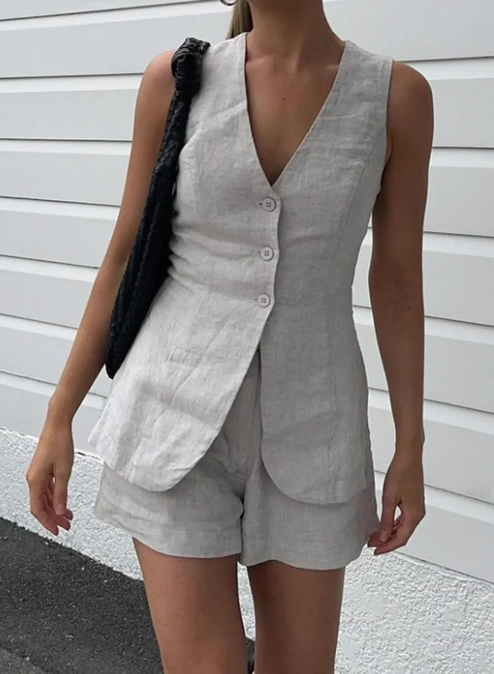 Drawstring Split Casual Shorts Set