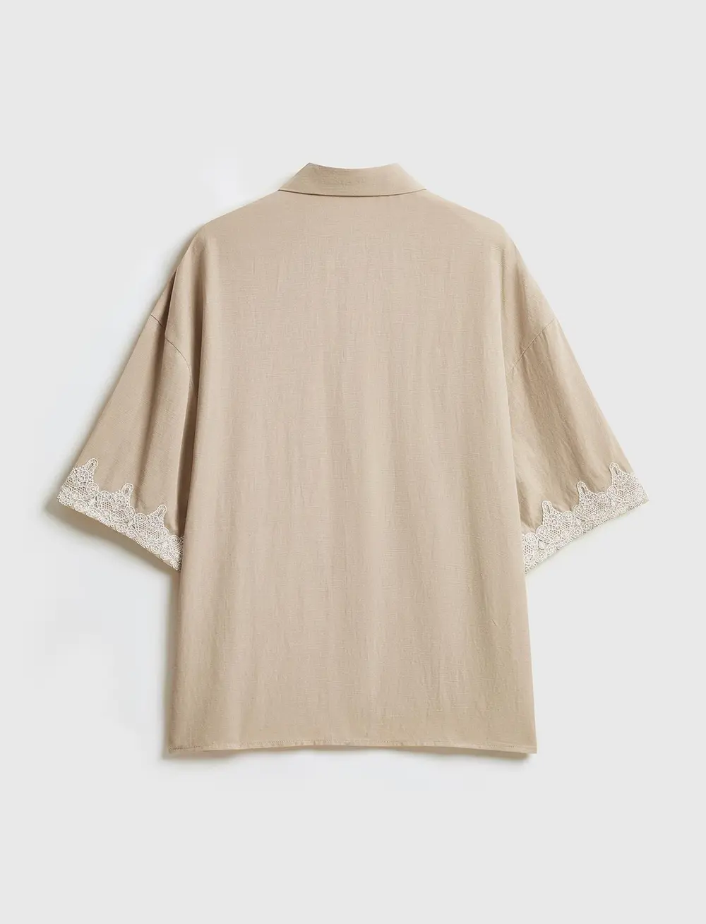 Linen Blend Lace Trim Shirt & Shorts Set