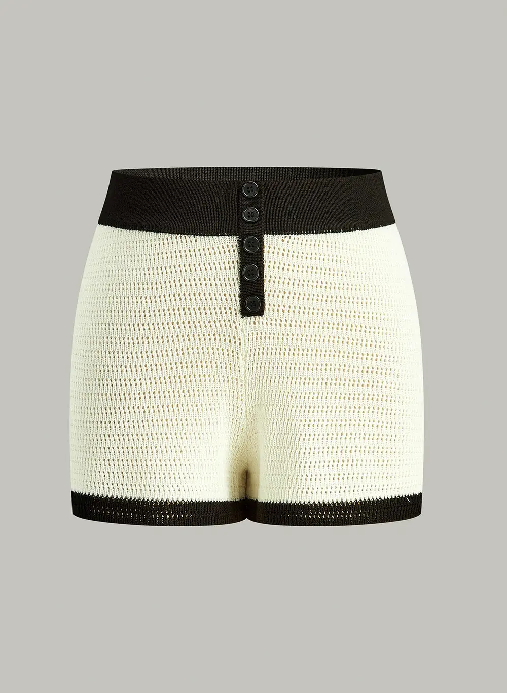 Contrast Trim Button-Front Knitted Shorts