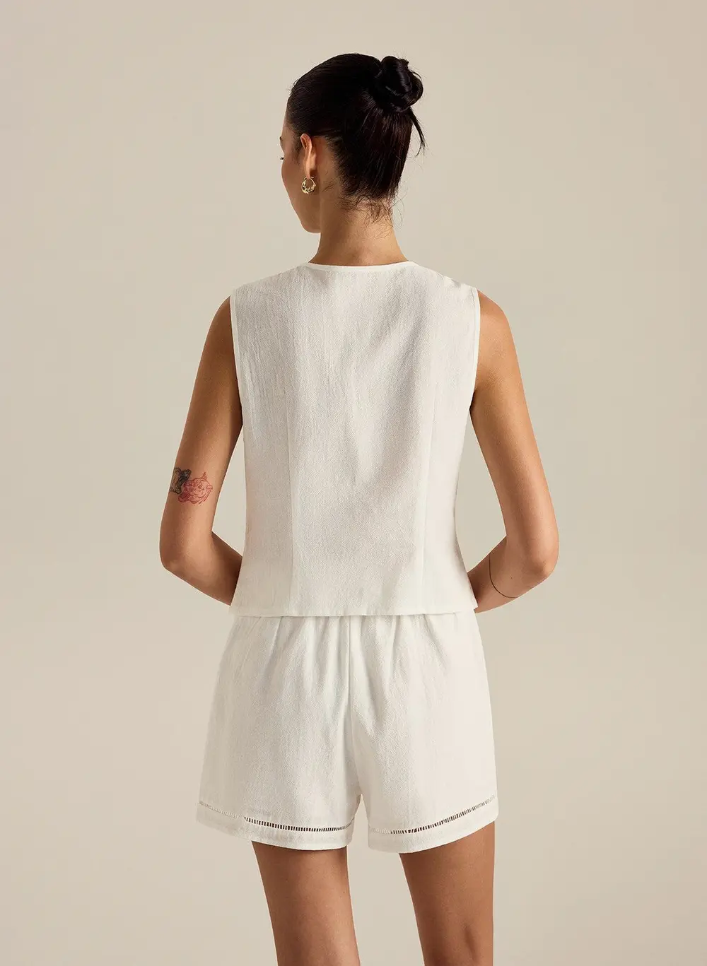 Cotton Button Detail Vest Top With Pockets Shorts Set