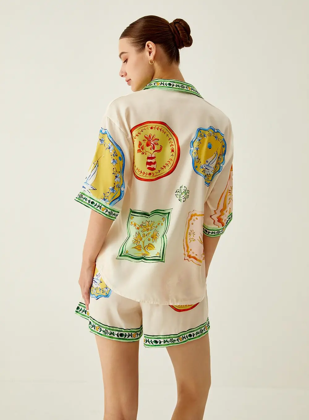 Loosen Printed Satin Shorts Set