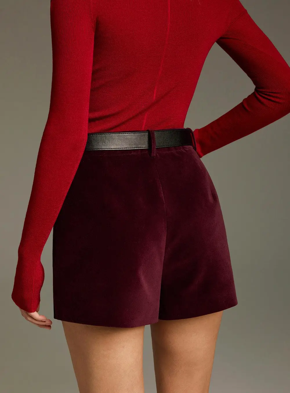 Belted Velvet Mini Shorts