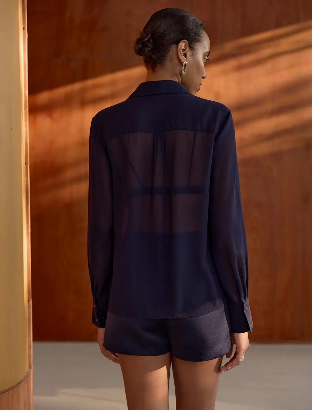 Sheer Shirt & Tailored Shorts Set