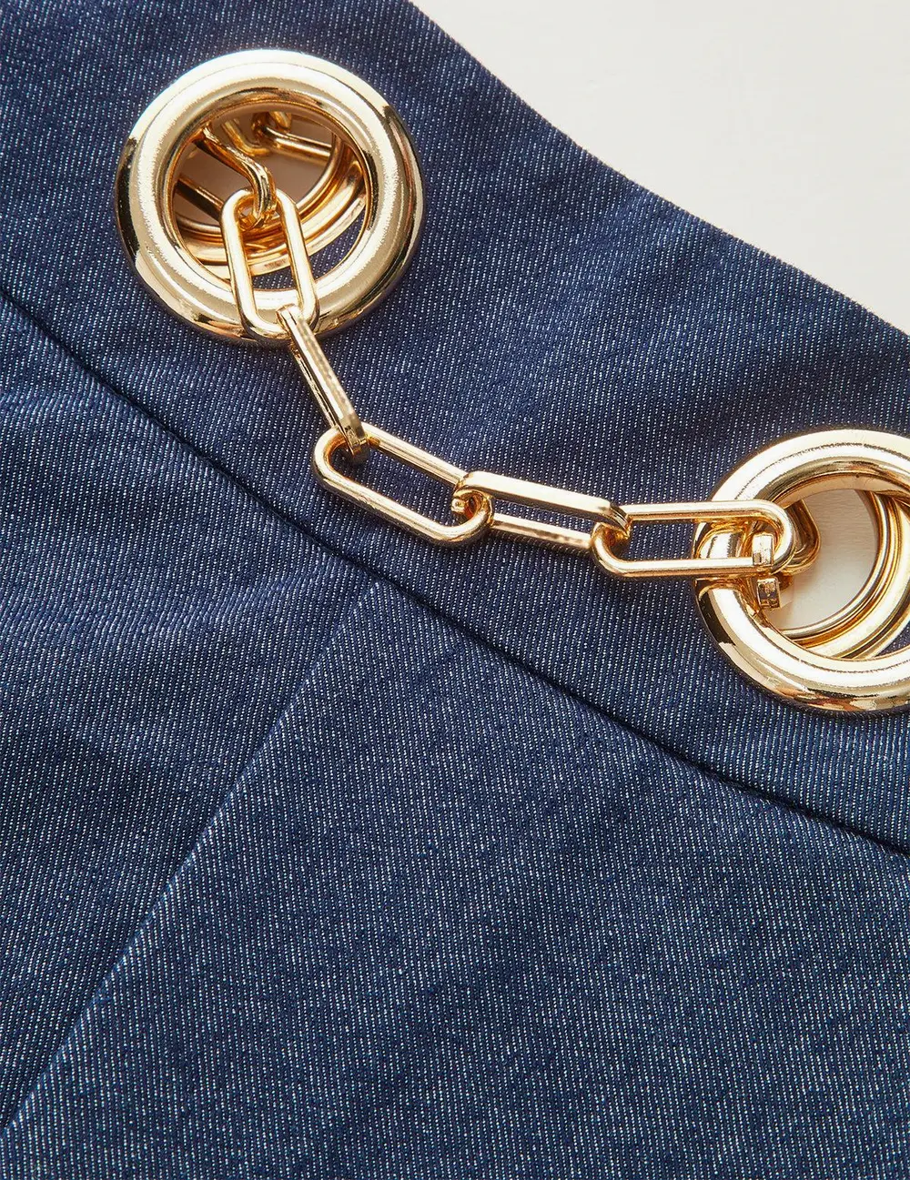 Faux Denim Shorts with Metal Chain Belt