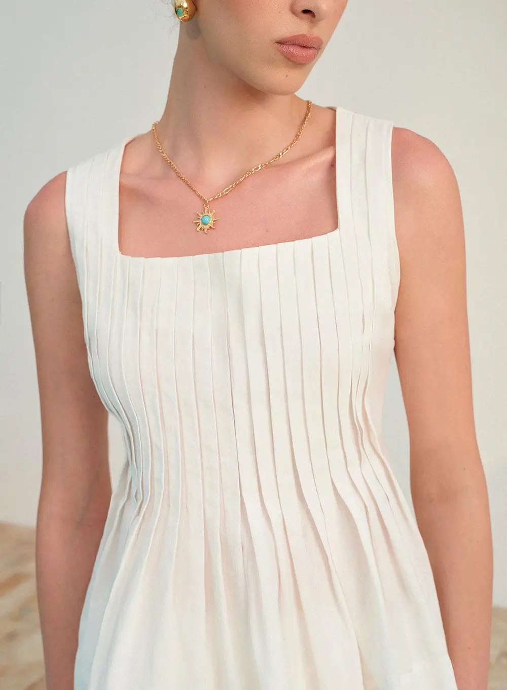 Square Neck Pleated Shorts Set