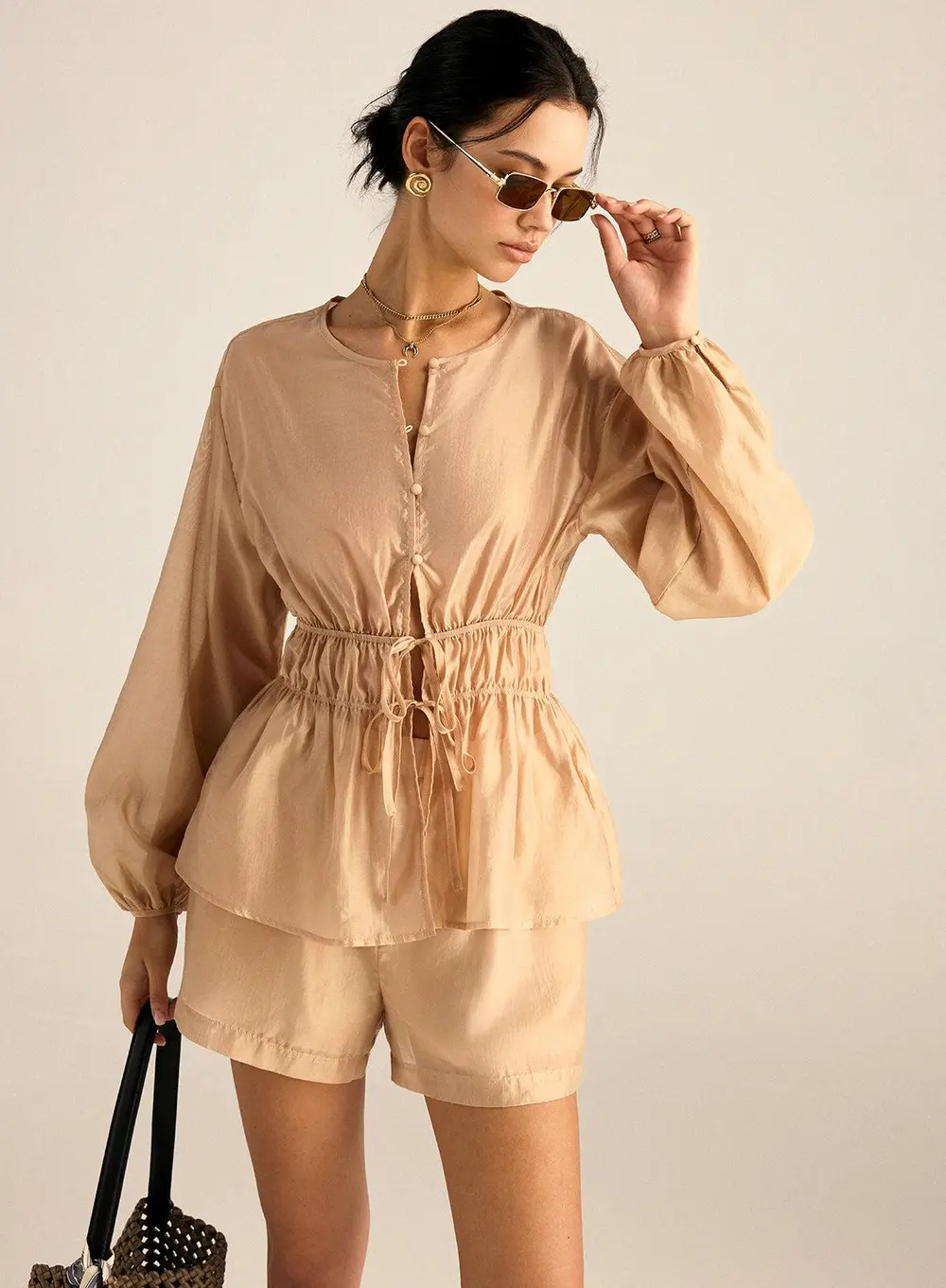 Tencel Tie-Waist Top and Shorts Set