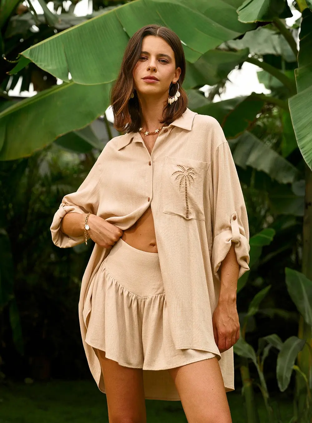 Embroidered Detail Shorts Set