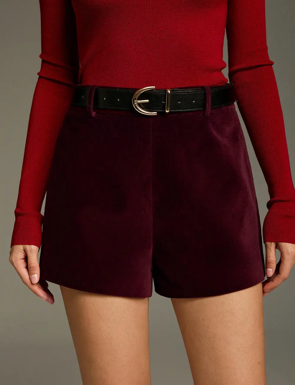 Belted Velvet Mini Shorts