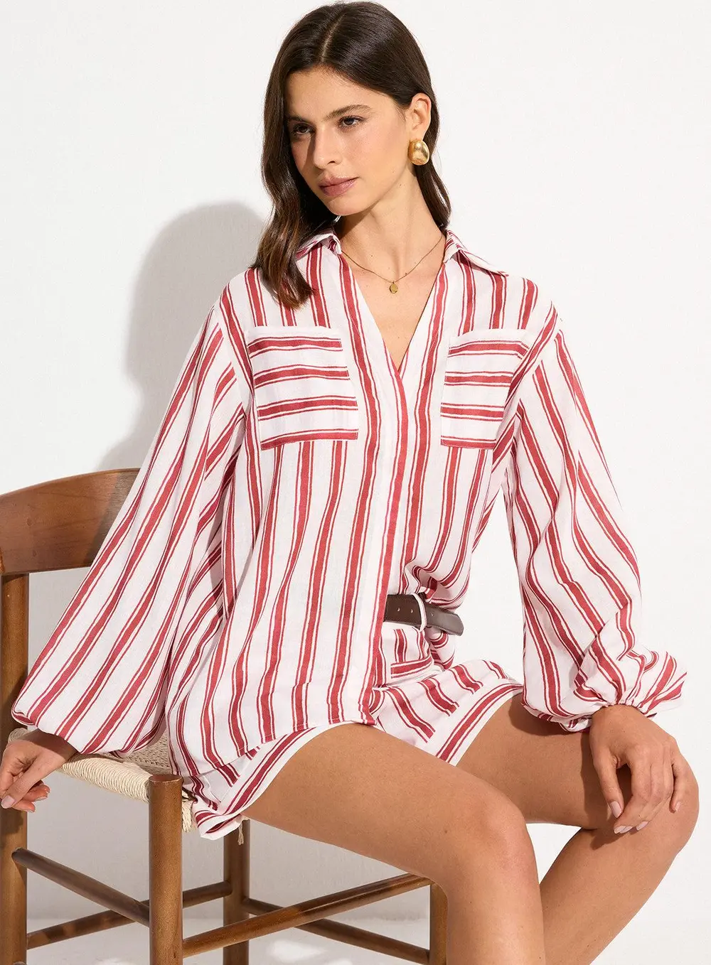 Pocketed Striped Shorts Set