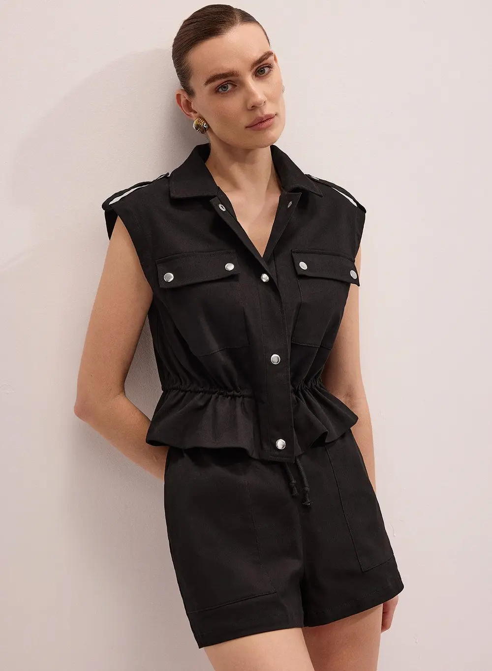 Cotton Blend Utility Vest & Shorts Set