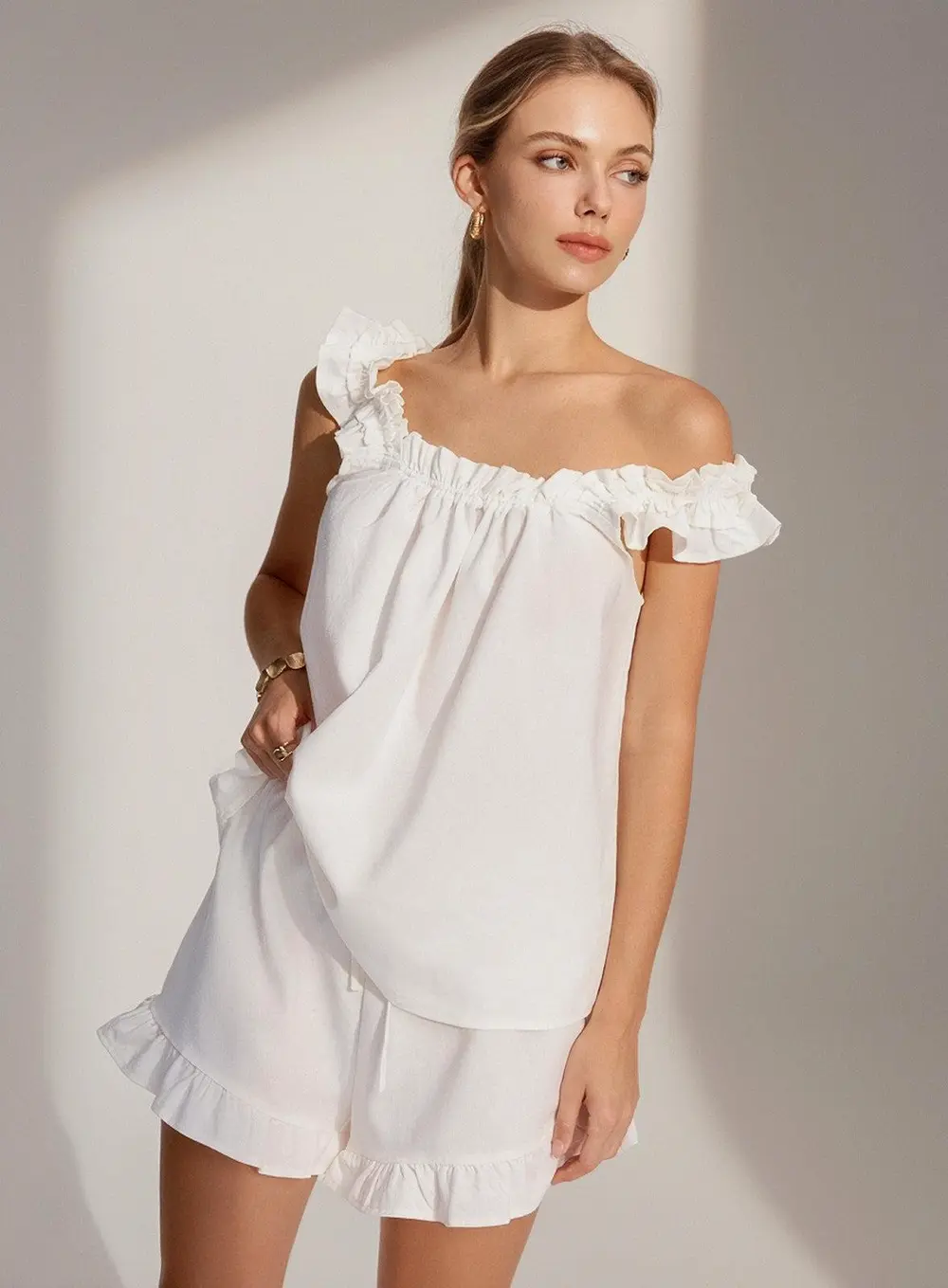 Pure Cotton Ruffle Shorts Set