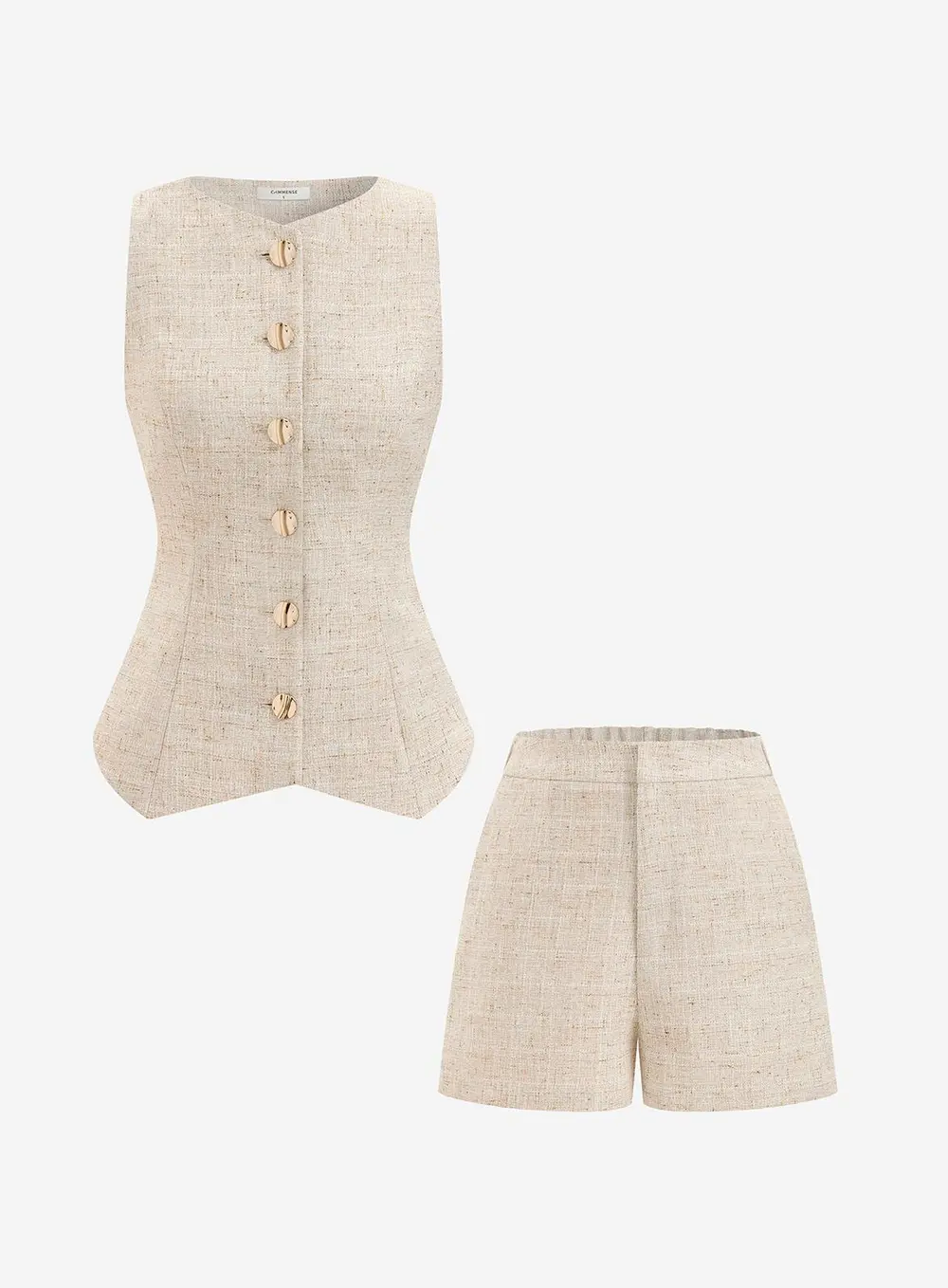 Tweed Buttoned Vest & Mini Shorts Set