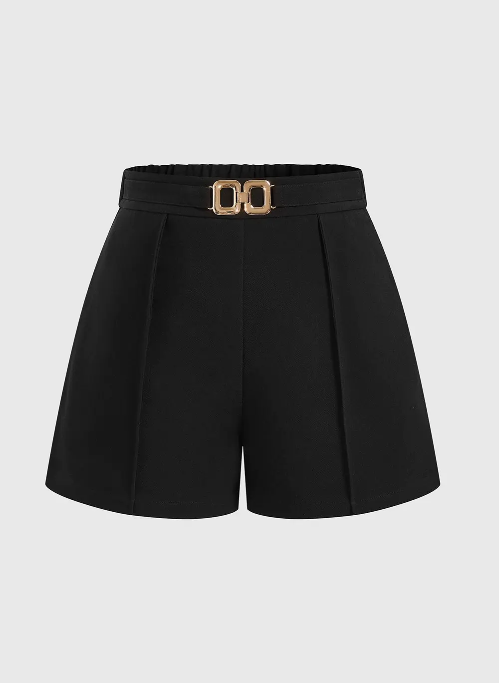 Mid Waist Metal Buckle A-Line Shorts