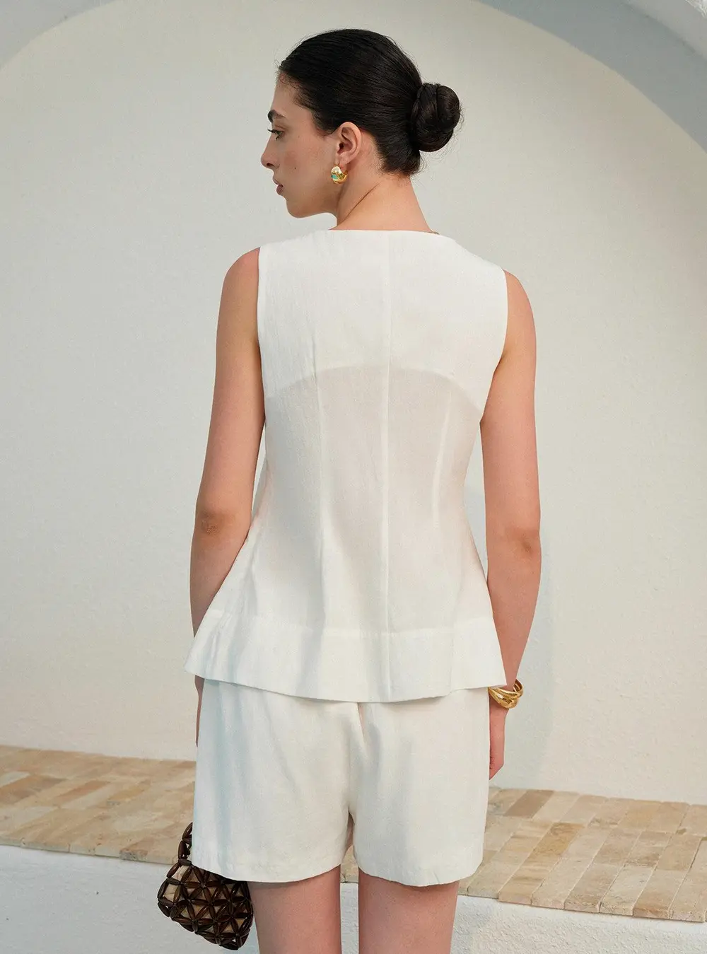 Square Neck Pleated Shorts Set