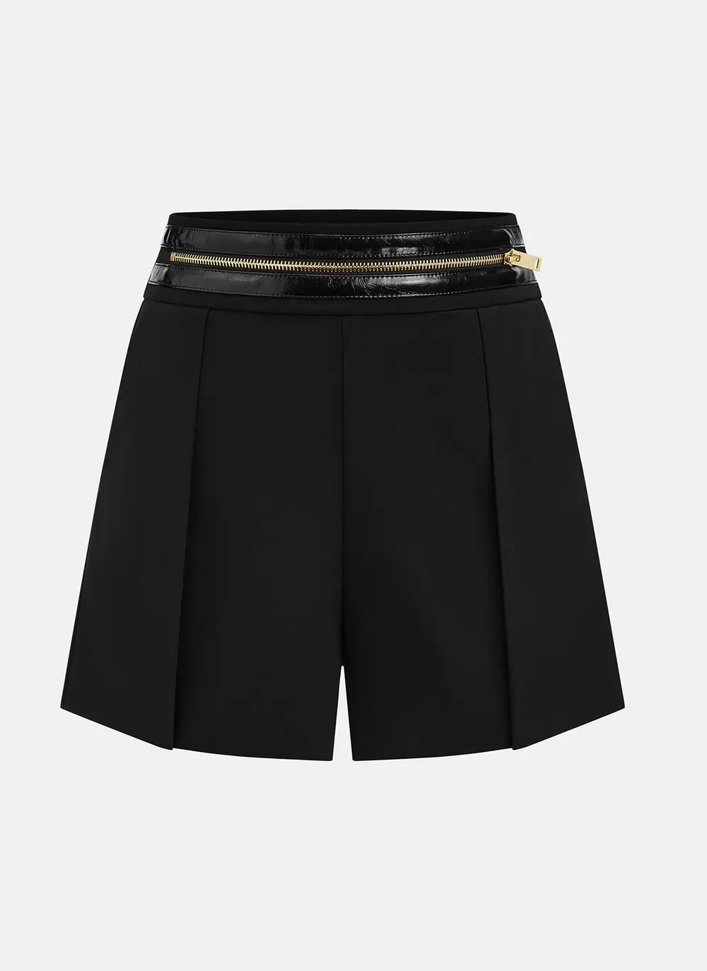 Zipper Waistband Pleated Shorts