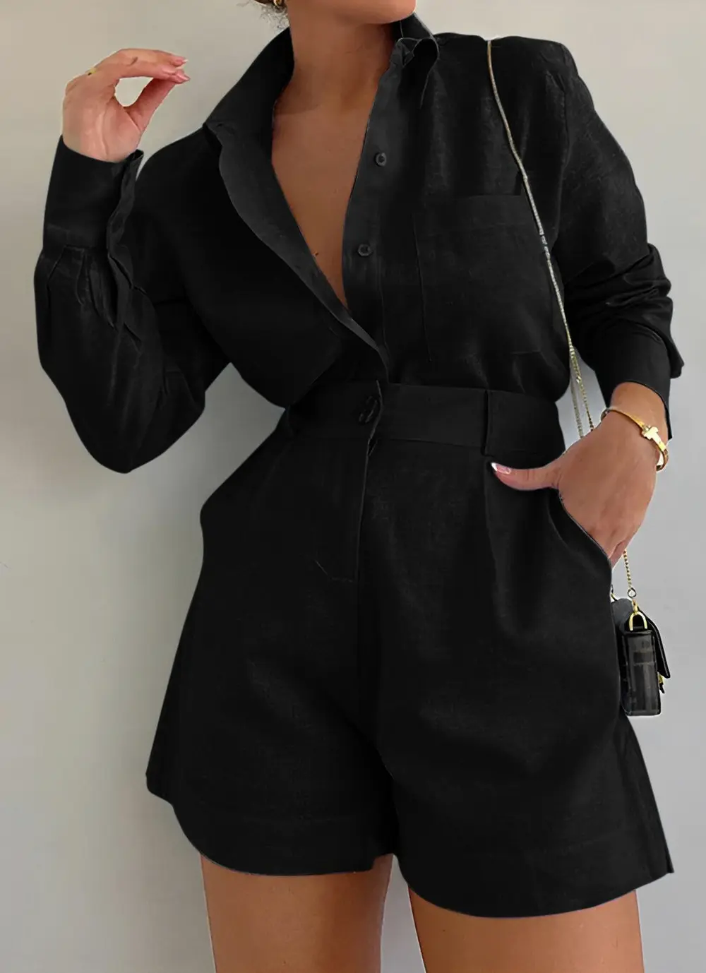 Long Sleeve Loose Shorts Set