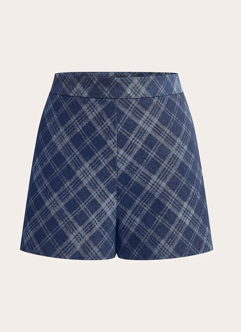 Checkered Print Mid-Waist Denim Short