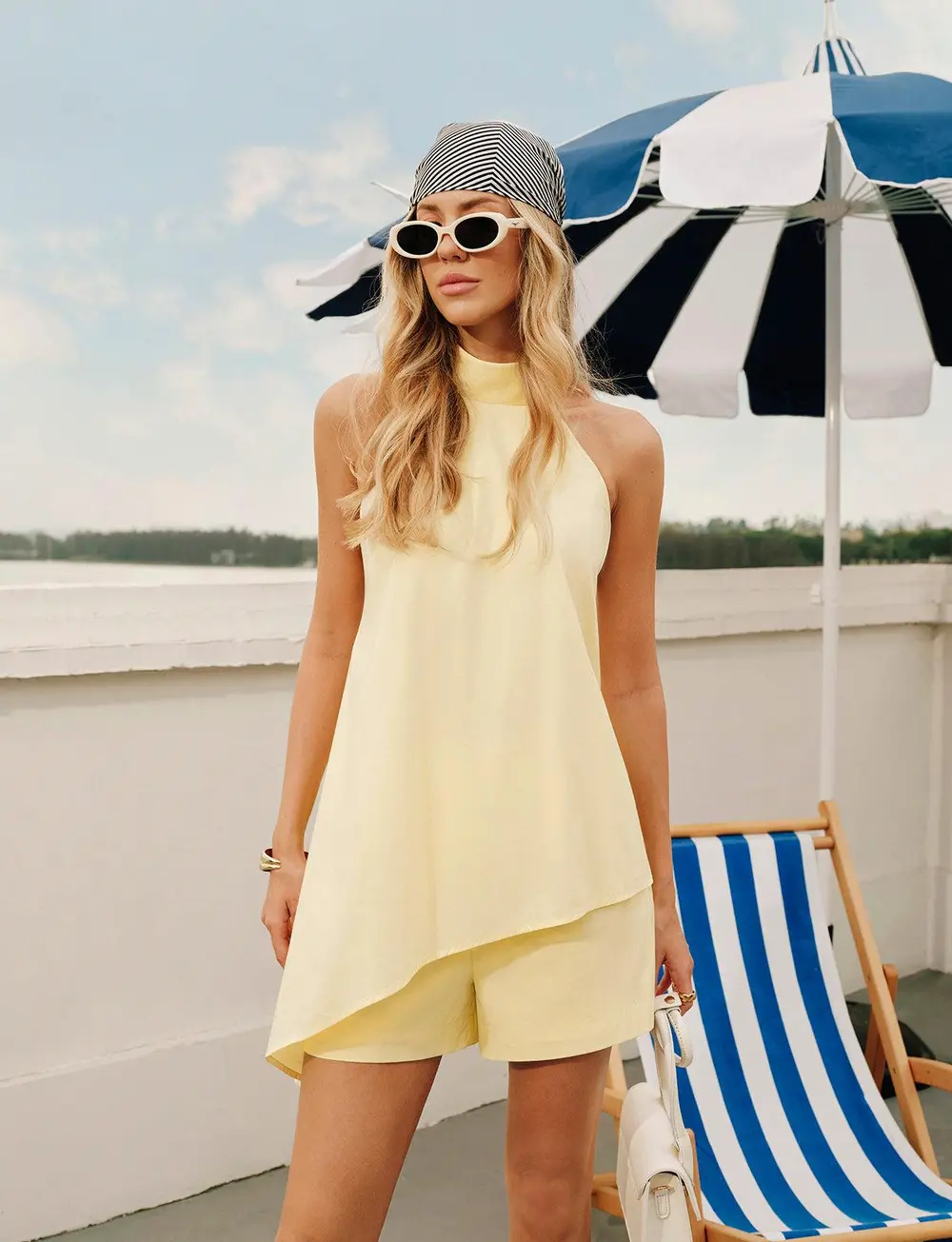 Button Asymmetrical Backless Shorts Set