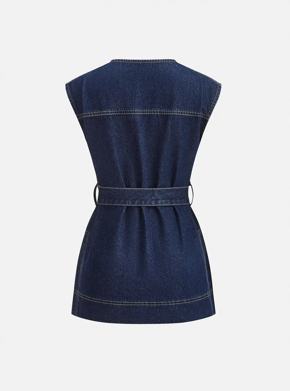 Belted Denim Sleeveless Vest & Shorts Set