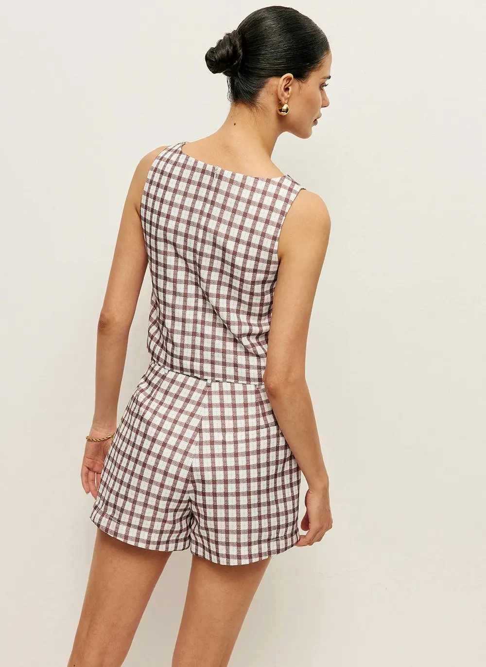Checkerboard Sleeveless Crop Top With Shorts Set