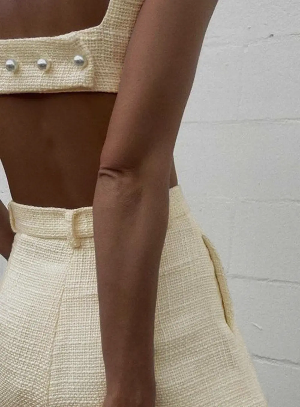 Tweed Backless Plain Shorts Set