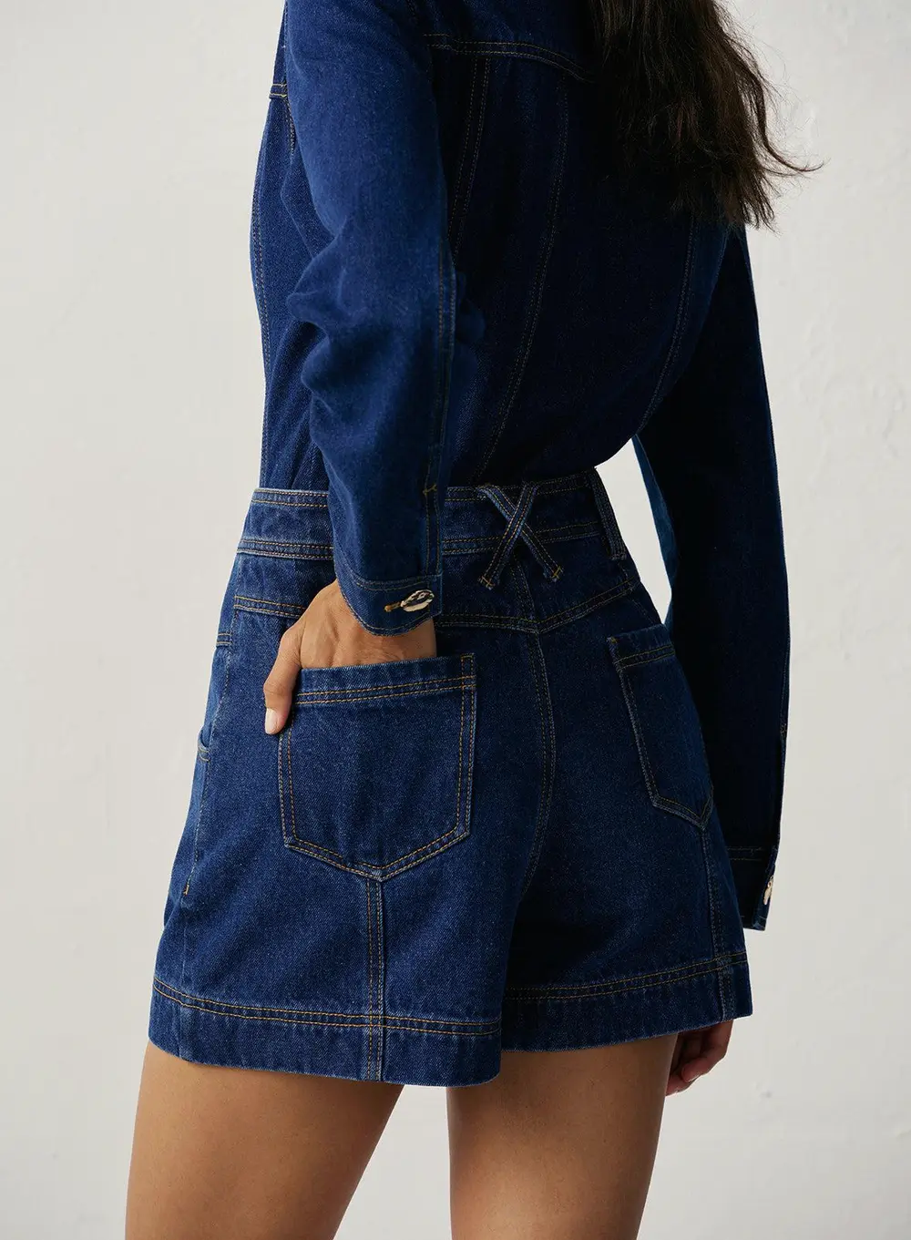 High-Waisted Button-Front Denim Short