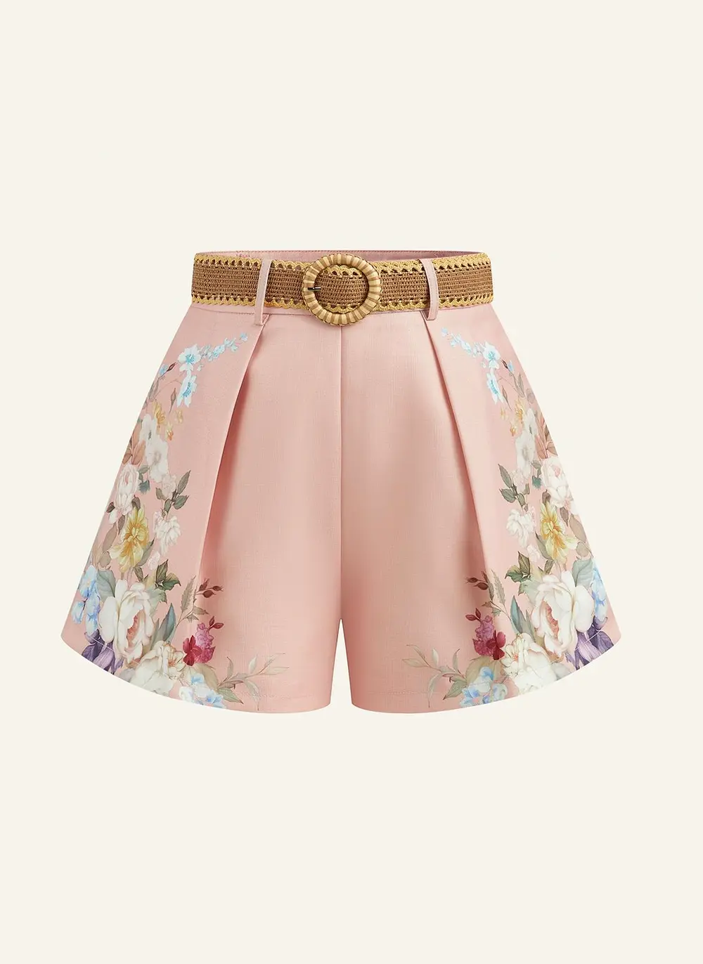 Floral Printed Belted Mid-Waist Shorts