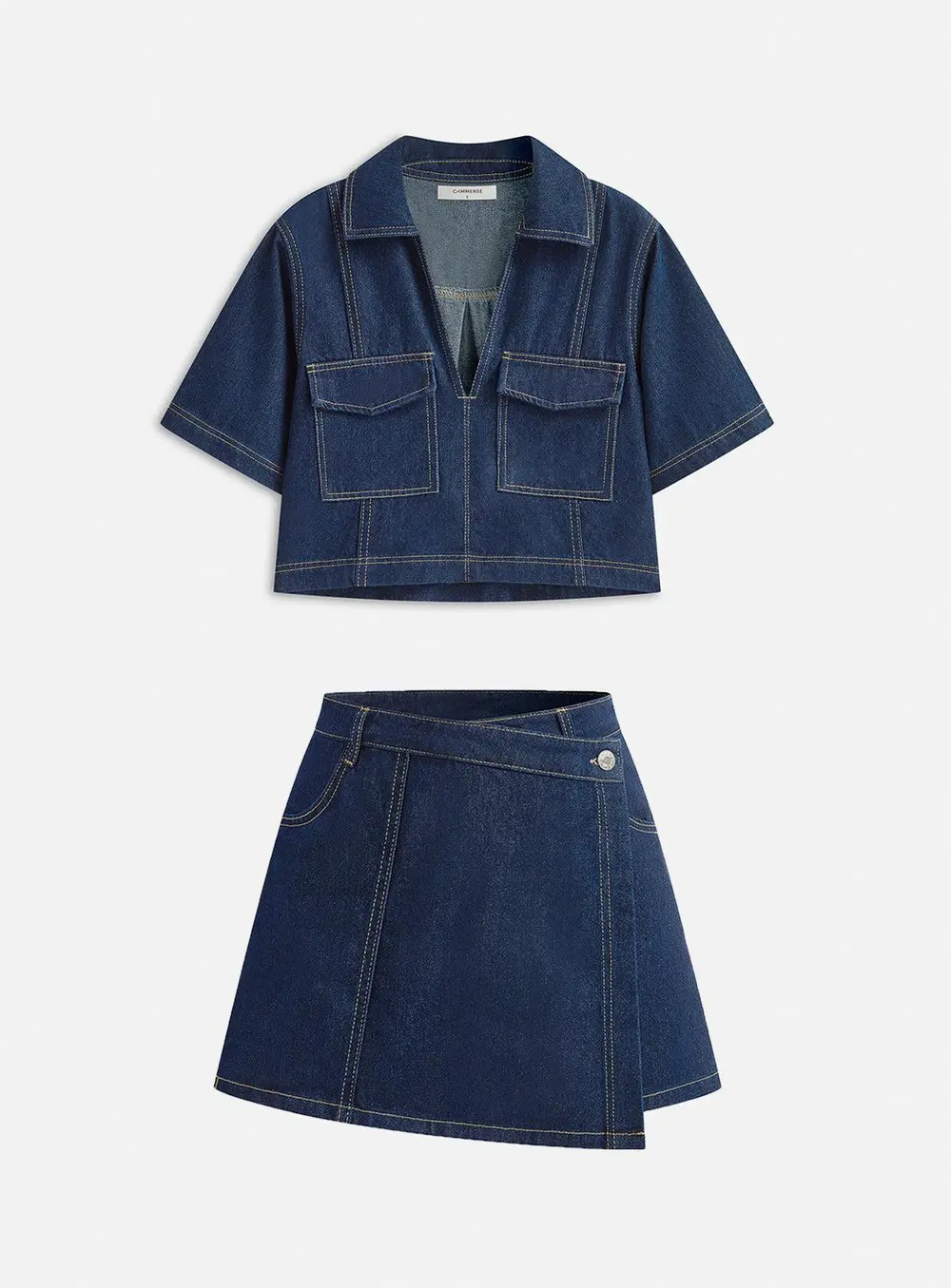 Denim Pocket Detail Shorts Set