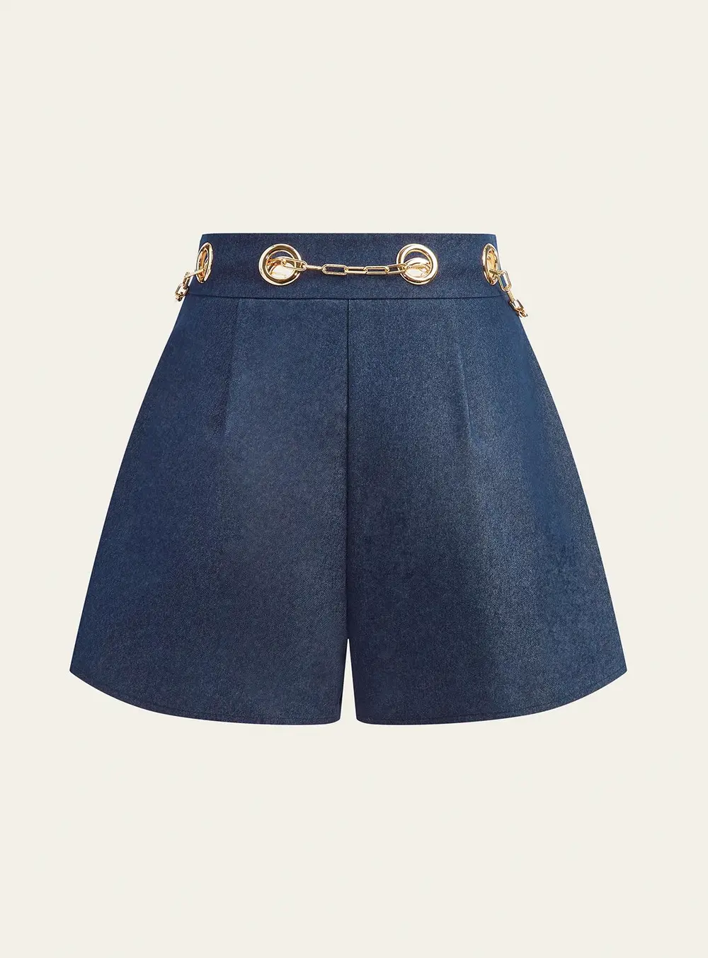 Faux Denim Shorts with Metal Chain Belt