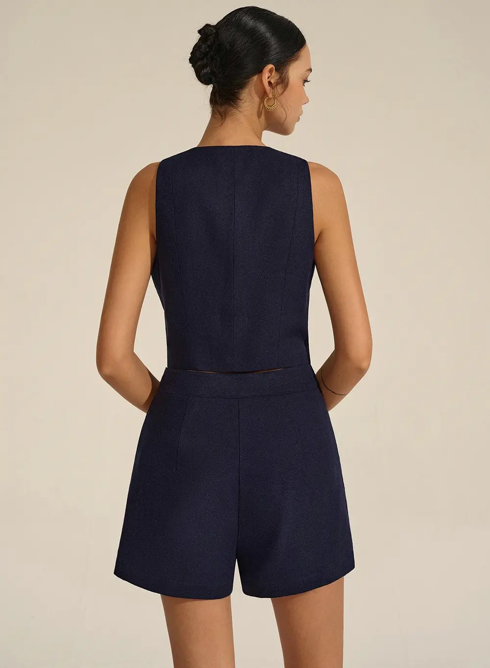 Sleeveless V-Neck Blazer Vest and Shorts Set