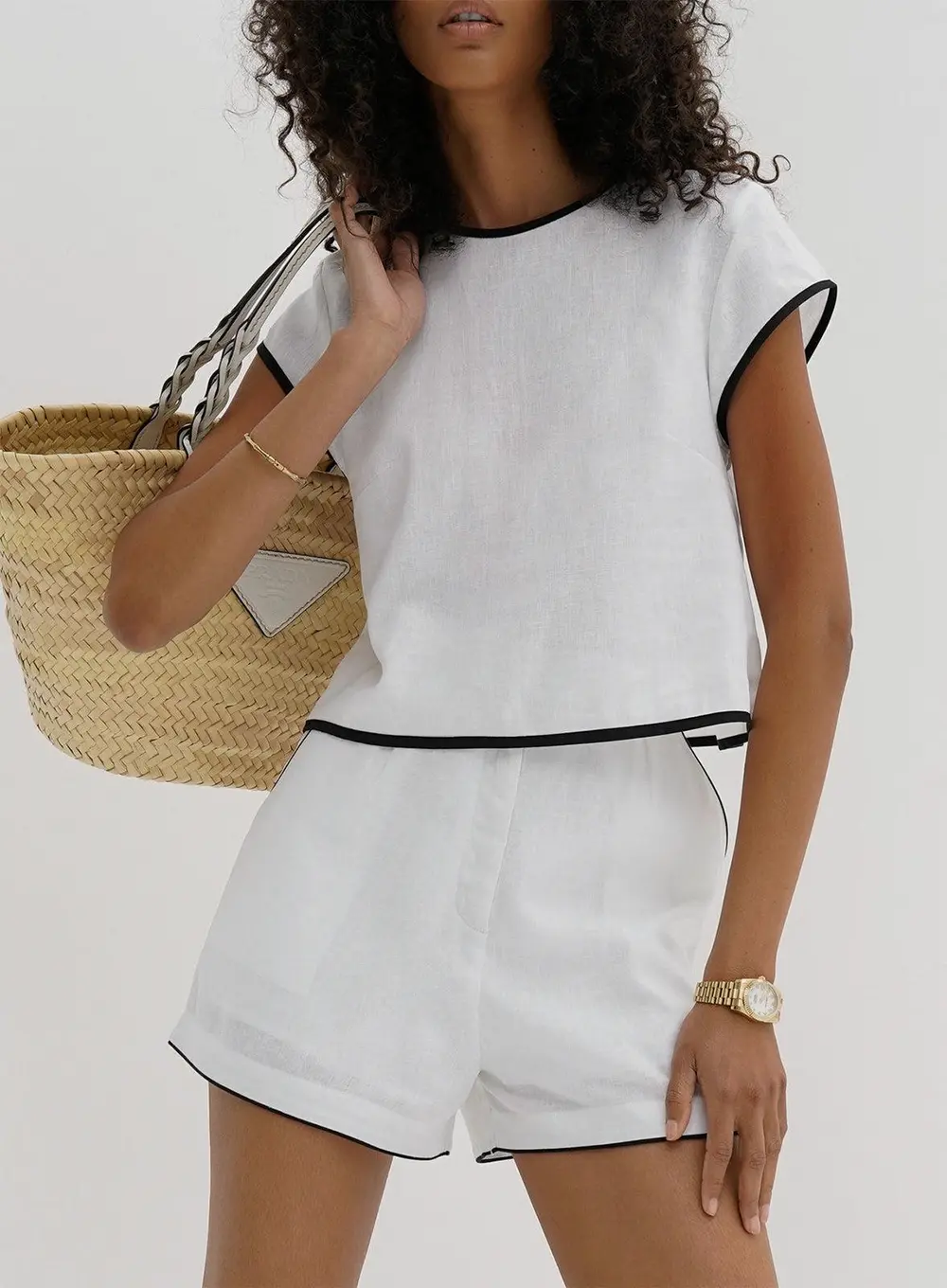 Pure Cotton Contrast Trim Shorts Set