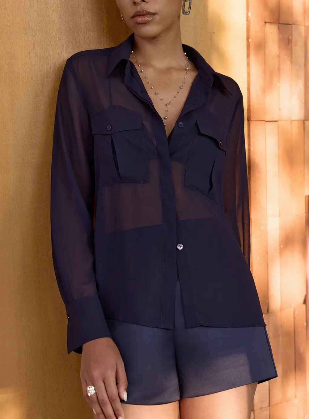 Sheer Shirt & Tailored Shorts Set