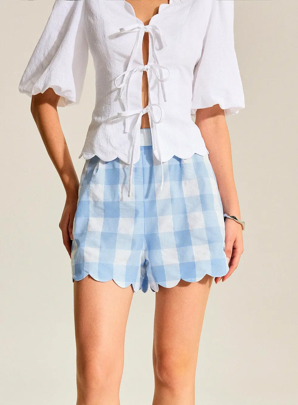 Gingham Scallop Hem Shorts