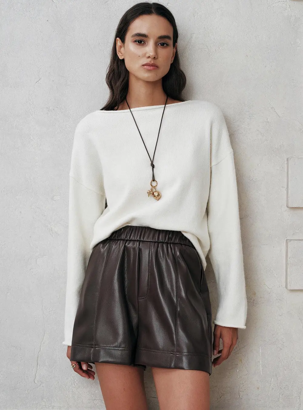 Elastic Waistband Faux Leather Shorts