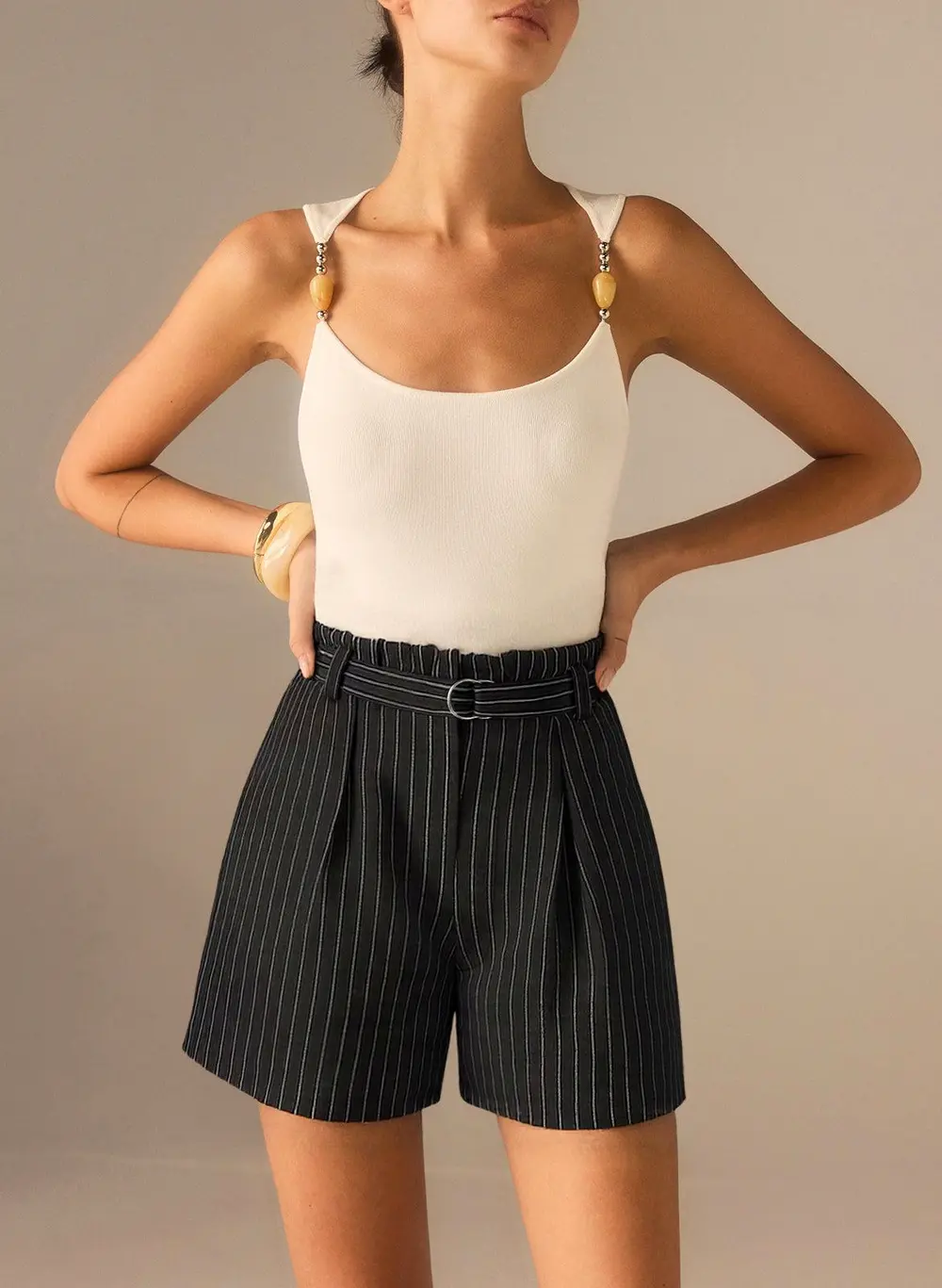 Belted Striped Shorts