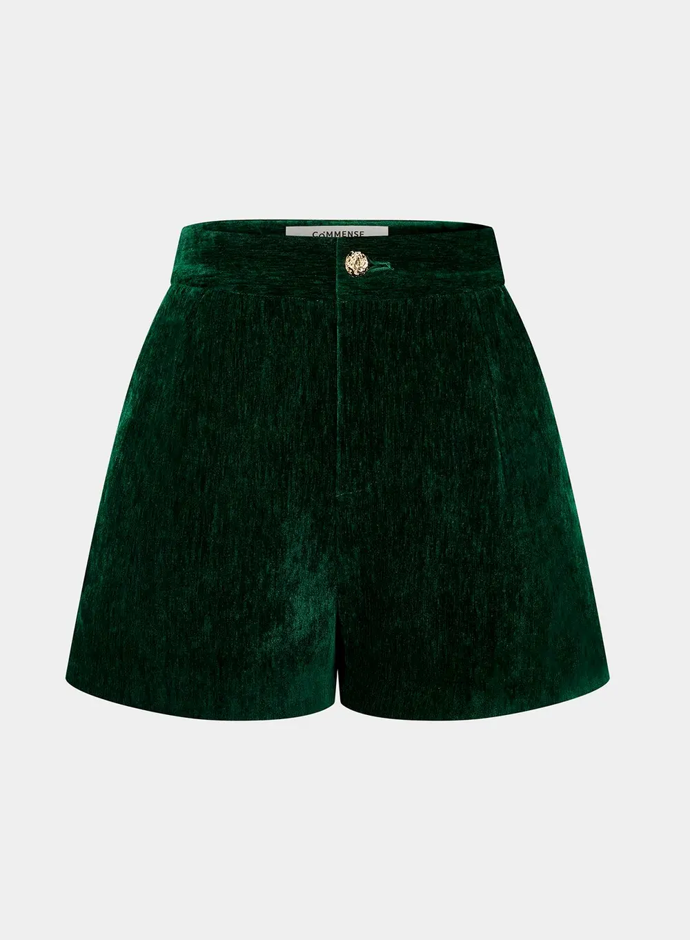 Velvet Metal-Button Mid-Waist Shorts