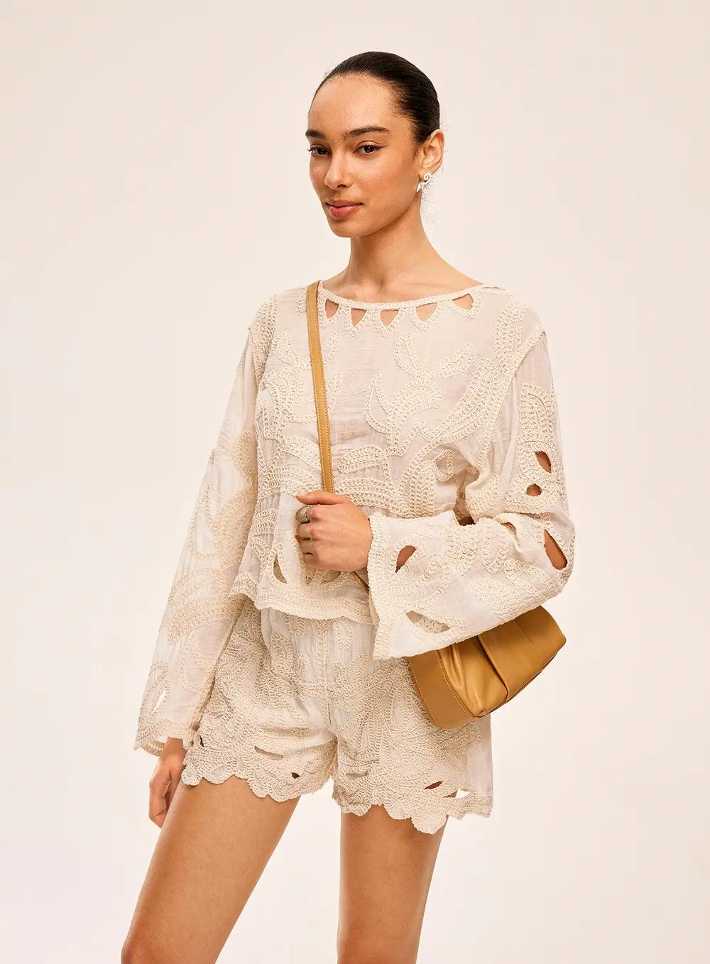Embroidered Cut-Out Shorts Set